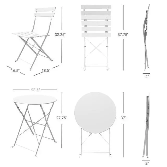 Alt view image 3 of 7 - Grand patio 3 Piece Folding Patio Bistro Set for Outdoor Balcony, White | Steel Frame, Foldable Table and Chairs, for Balcony Garden Patio, Folding Outdoor Patio Furniture Sets