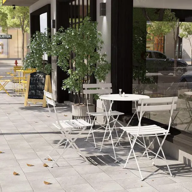Alt view image 2 of 7 - Grand patio 3 Piece Folding Patio Bistro Set for Outdoor Balcony, White | Steel Frame, Foldable Table and Chairs, for Balcony Garden Patio, Folding Outdoor Patio Furniture Sets