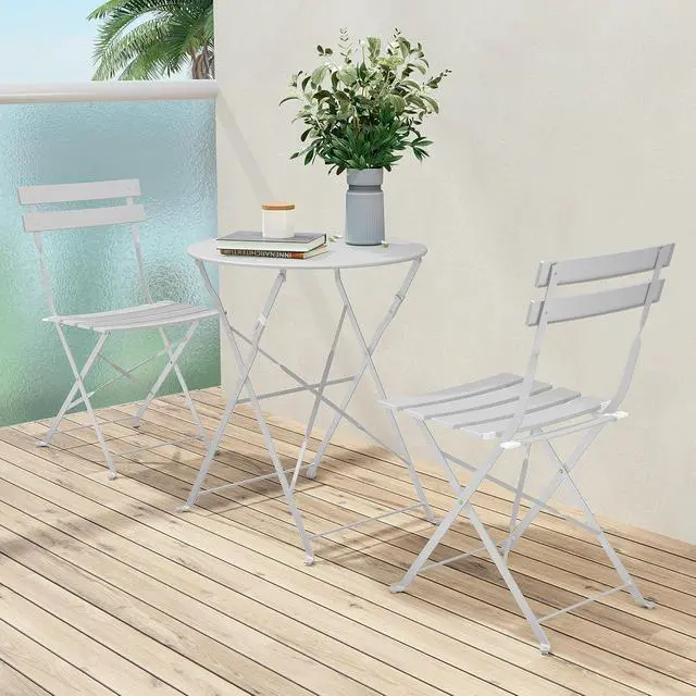 Alt view image 4 of 7 - Grand patio 3 Piece Folding Patio Bistro Set for Outdoor Balcony, White | Steel Frame, Foldable Table and Chairs, for Balcony Garden Patio, Folding Outdoor Patio Furniture Sets