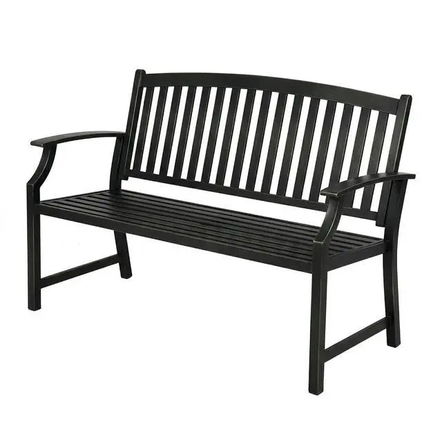 Main image of Grand patio 52" Farmhouse Outdoor Bench with Armrest, Black & Gold | Anti-rust Aluminum Frame, Faux Wood Grain Finish, for Front Porch, Yard, Park, Garden