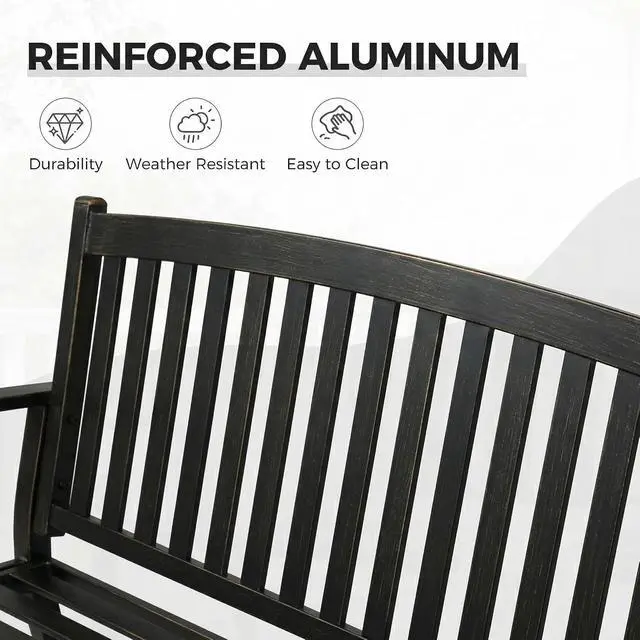 Alt view image 6 of 7 - Grand patio 52" Farmhouse Outdoor Bench with Armrest, Black & Gold | Anti-rust Aluminum Frame, Faux Wood Grain Finish, for Front Porch, Yard, Park, Garden