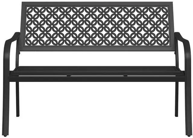 Main image of Grand patio 50" Outdoor Bench, Garden Bench with Armrests, Black | Anti-Rust Metal Powder Coated Frame, Patio Bench for Front Porch Park Outside Furniture