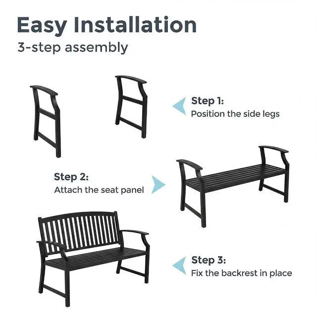 Alt view image 5 of 7 - Grand patio 52" Farmhouse Outdoor Bench with Armrest, Black & Gold | Anti-rust Aluminum Frame, Faux Wood Grain Finish, for Front Porch, Yard, Park, Garden