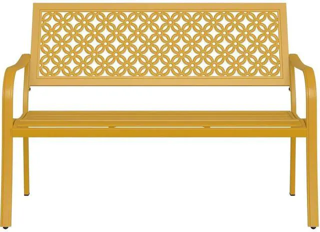 Main image of Grand patio 50" Outdoor Bench, Garden Bench with Armrests, Yellow | Anti-Rust Metal Powder Coated Frame, Patio Bench for Front Porch Park Outside Furniture
