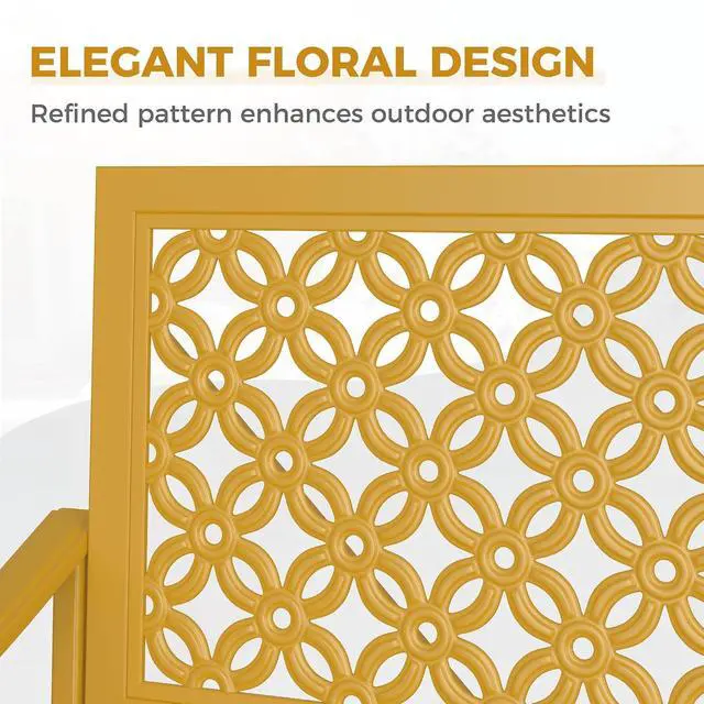 Alt view image 5 of 7 - Grand patio 50" Outdoor Bench, Garden Bench with Armrests, Yellow | Anti-Rust Metal Powder Coated Frame, Patio Bench for Front Porch Park Outside Furniture