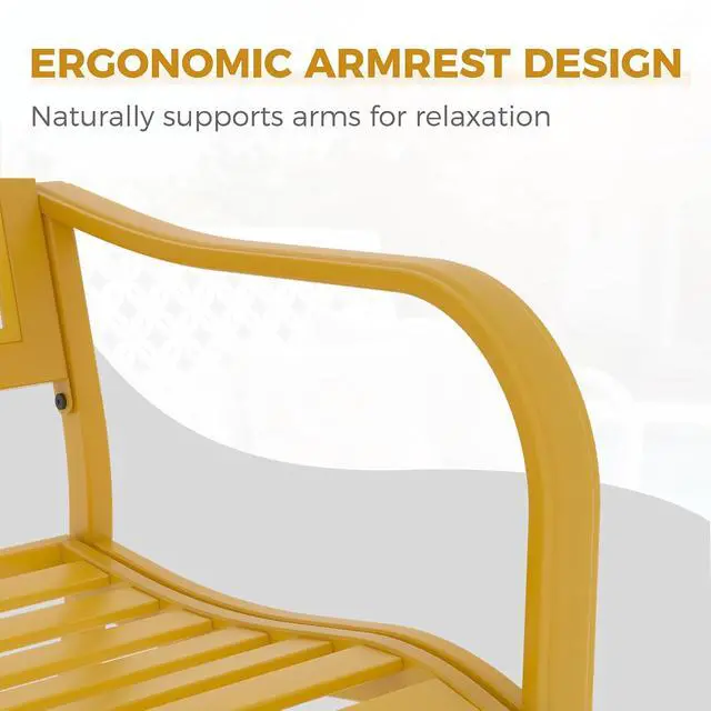 Alt view image 6 of 7 - Grand patio 50" Outdoor Bench, Garden Bench with Armrests, Yellow | Anti-Rust Metal Powder Coated Frame, Patio Bench for Front Porch Park Outside Furniture