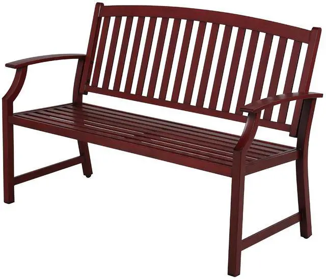 Main image of Grand patio 52" Farmhouse Outdoor Bench with Armrest, Red | Anti-rust Aluminum Frame, Faux Wood Grain Finish, for Front Porch, Yard, Park, Garden