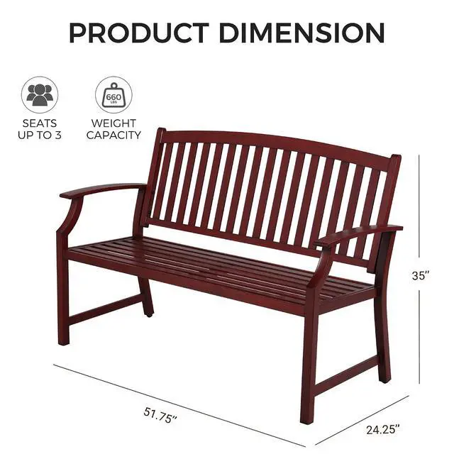 Alt view image 3 of 7 - Grand patio 52" Farmhouse Outdoor Bench with Armrest, Red | Anti-rust Aluminum Frame, Faux Wood Grain Finish, for Front Porch, Yard, Park, Garden