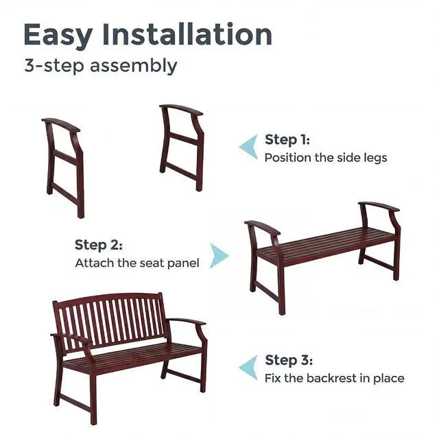 Alt view image 5 of 7 - Grand patio 52" Farmhouse Outdoor Bench with Armrest, Red | Anti-rust Aluminum Frame, Faux Wood Grain Finish, for Front Porch, Yard, Park, Garden