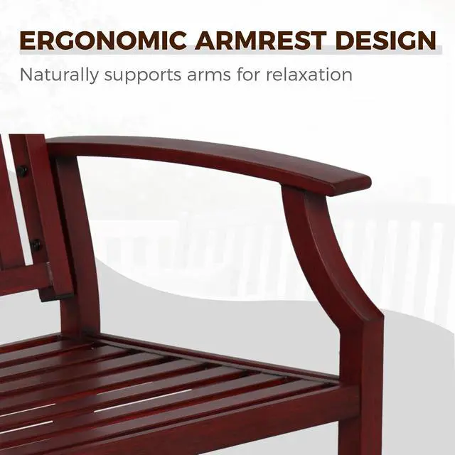 Alt view image 7 of 7 - Grand patio 52" Farmhouse Outdoor Bench with Armrest, Red | Anti-rust Aluminum Frame, Faux Wood Grain Finish, for Front Porch, Yard, Park, Garden