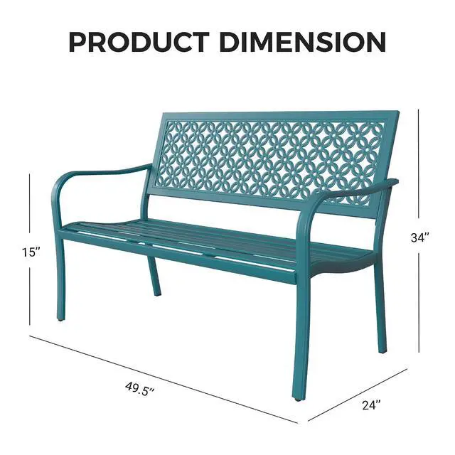 Alt view image 3 of 7 - Grand patio 50" Outdoor Bench, Garden Bench with Armrests, Lake Shore | Anti-Rust Metal Powder Coated Frame, Patio Bench for Front Porch Park Outside Furniture