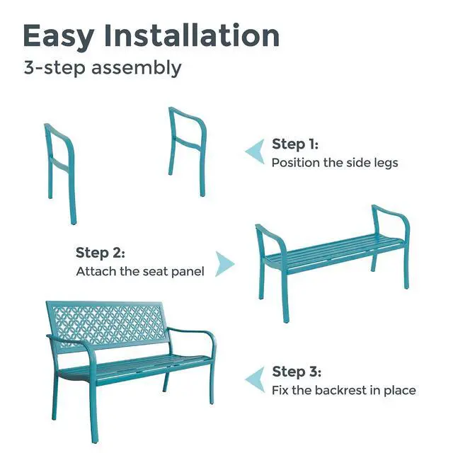 Alt view image 6 of 7 - Grand patio 50" Outdoor Bench, Garden Bench with Armrests, Lake Shore | Anti-Rust Metal Powder Coated Frame, Patio Bench for Front Porch Park Outside Furniture