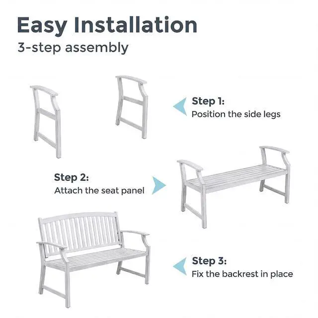 Alt view image 5 of 7 - Grand patio 52" Farmhouse Outdoor Bench with Armrest, Gray-White | Anti-rust Aluminum Frame, Faux Wood Grain Finish, for Front Porch, Yard, Park, Garden