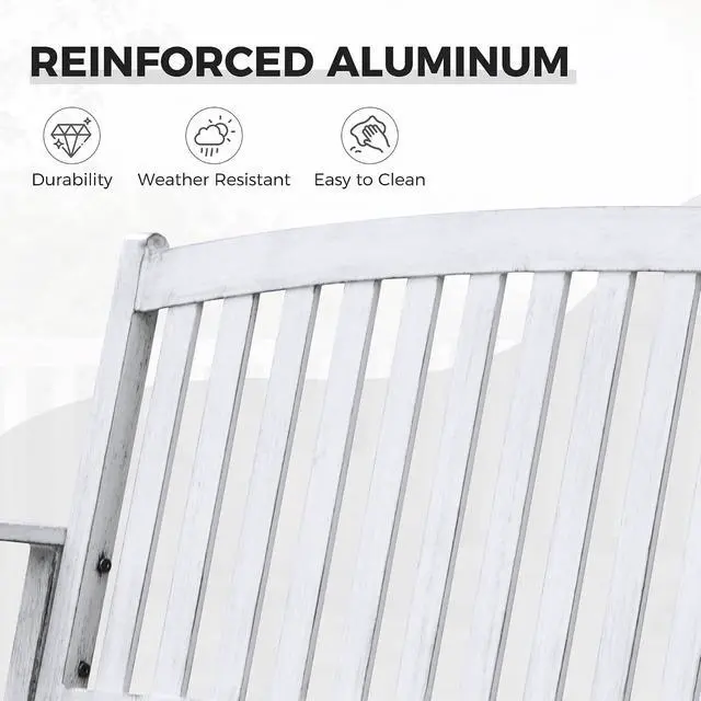 Alt view image 6 of 7 - Grand patio 52" Farmhouse Outdoor Bench with Armrest, Gray-White | Anti-rust Aluminum Frame, Faux Wood Grain Finish, for Front Porch, Yard, Park, Garden