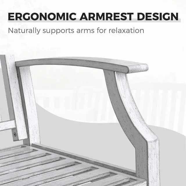 Alt view image 7 of 7 - Grand patio 52" Farmhouse Outdoor Bench with Armrest, Gray-White | Anti-rust Aluminum Frame, Faux Wood Grain Finish, for Front Porch, Yard, Park, Garden
