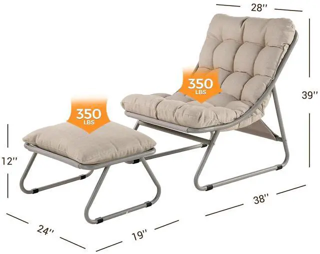 Alt view image 2 of 7 - Grand patio Outdoor Lounge Chair with Footrest & Cushion, Champagne Gray | Comfy Sling Recliner Chair with Puffy Cushion and Foot Rest, Modern Patio Furniture Set for Porch Deck Garden