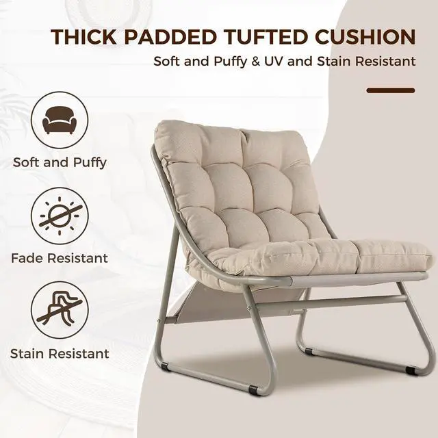 Alt view image 5 of 7 - Grand patio Outdoor Lounge Chair with Footrest & Cushion, Champagne Gray | Comfy Sling Recliner Chair with Puffy Cushion and Foot Rest, Modern Patio Furniture Set for Porch Deck Garden