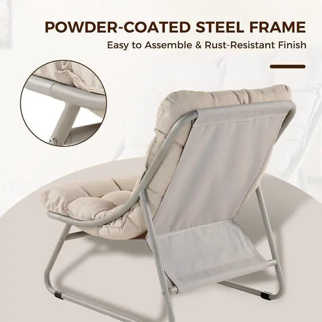 Alt view image 6 of 7 - Grand patio Outdoor Lounge Chair with Footrest & Cushion, Champagne Gray | Comfy Sling Recliner Chair with Puffy Cushion and Foot Rest, Modern Patio Furniture Set for Porch Deck Garden