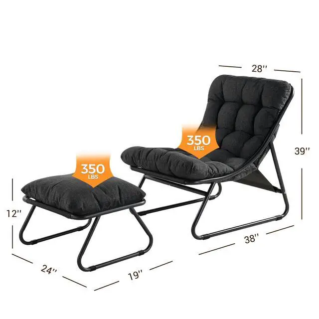 Alt view image 2 of 7 - Grand patio Outdoor Lounge Chair with Footrest & Cushion, Dark Gray | Comfy Lounge Chair with Puffy Cushion and Foot Rest, Modern Metal Chair for Patio Porch Deck Living Room