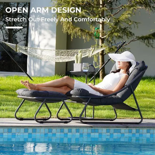 Alt view image 3 of 7 - Grand patio Outdoor Lounge Chair with Footrest & Cushion, Dark Gray | Comfy Lounge Chair with Puffy Cushion and Foot Rest, Modern Metal Chair for Patio Porch Deck Living Room