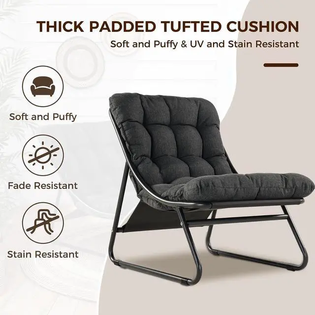 Alt view image 4 of 7 - Grand patio Outdoor Lounge Chair with Footrest & Cushion, Dark Gray | Comfy Lounge Chair with Puffy Cushion and Foot Rest, Modern Metal Chair for Patio Porch Deck Living Room