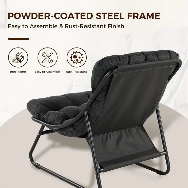 Alt view image 5 of 7 - Grand patio Outdoor Lounge Chair with Footrest & Cushion, Dark Gray | Comfy Lounge Chair with Puffy Cushion and Foot Rest, Modern Metal Chair for Patio Porch Deck Living Room