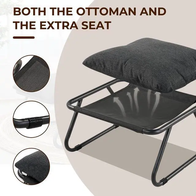 Alt view image 6 of 7 - Grand patio Rocking Chair with Footrest for Indoor & Outdoor, Dark Grey | Metal Outdoor Rocking Chair with Cushion and Foot Rest, Comfy Lounge Rocker for Living Room Porch Patio