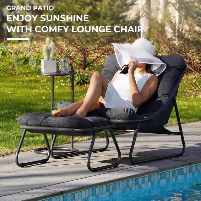 Alt view image 7 of 7 - Grand patio Outdoor Lounge Chair with Footrest & Cushion, Dark Gray | Comfy Lounge Chair with Puffy Cushion and Foot Rest, Modern Metal Chair for Patio Porch Deck Living Room