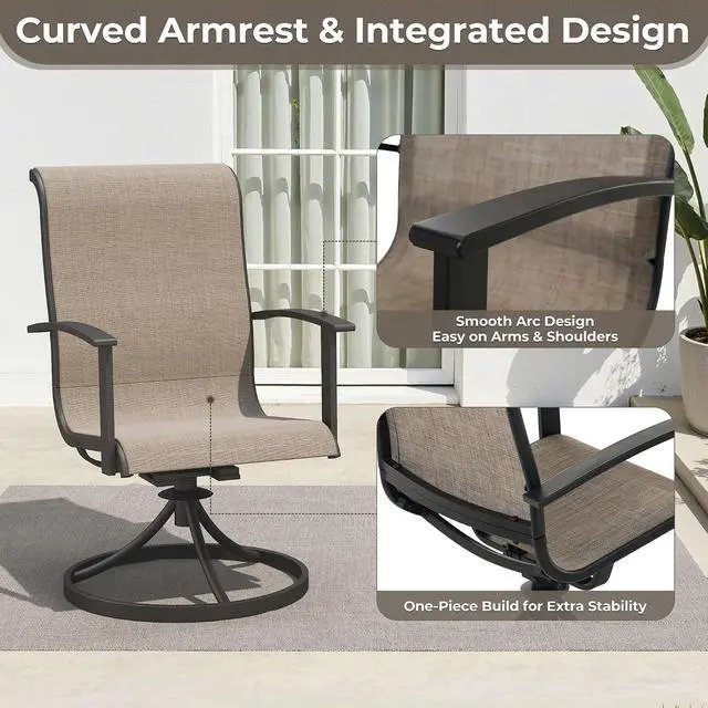 Alt view image 5 of 7 - Grand patio Patio Dining Set for 4, Outdoor Dining Set with 4-Piece Mesh Sling Swivel Patio Rocking Chairs, 1-Piece Square Woodgrain Dining Table with 1.5'' Umbrella Hole, Mixed Coffee