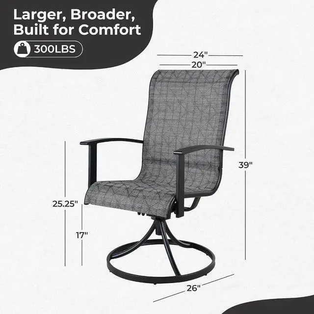 Alt view image 3 of 6 - Grand patio Swivel Patio Dining Chairs Set of 6 for Outdoor, Black & Grey | 360 Degree Swivel Rocker, High Back Outdoor Chairs, for Deck Garden Backyard