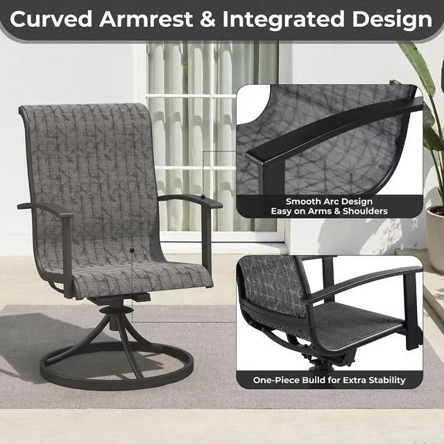 Alt view image 6 of 7 - Grand patio 7-Piece Patio Dining Set for 6, Outdoor Dining Set with Swiviel Patio Chairs & 1 Rectangular Woodgrain Dining Table with Umbrella Hole, Black & Grey Plaid