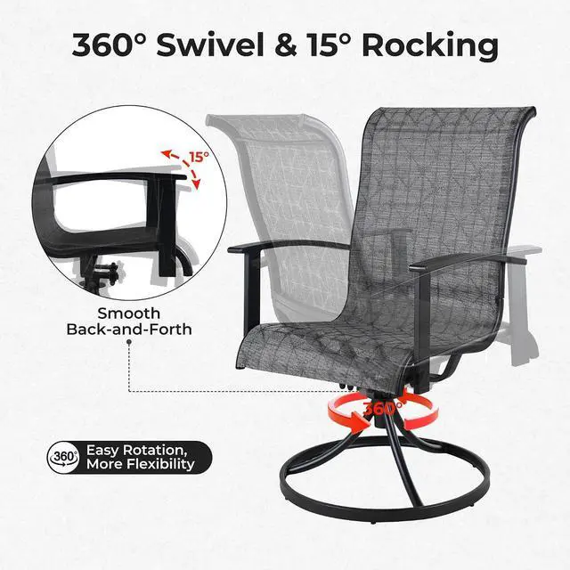 Alt view image 5 of 7 - Grand patio 7-Piece Patio Dining Set for 6, Outdoor Dining Set with Swiviel Patio Chairs & 1 Rectangular Woodgrain Dining Table with Umbrella Hole, Black & Grey Plaid