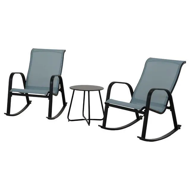 Alt view image 2 of 7 - Grand patio Outdoor 3-Piece Patio Bistro Rocking Chair Set Rocker Seating Outside for Front Porch Garden Patio Backyard Blue