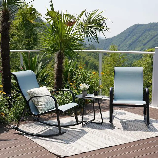 Alt view image 3 of 7 - Grand patio Outdoor 3-Piece Patio Bistro Rocking Chair Set Rocker Seating Outside for Front Porch Garden Patio Backyard Blue