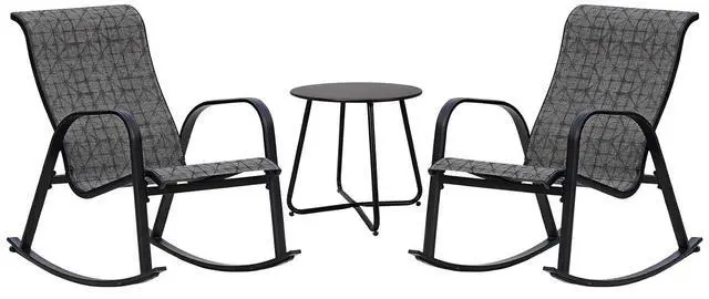 Main image of Grand patio 3-Piece Outdoor Bistro Rocking Chair Set Rocker Seating Outside for Front Porch Garden Patio Backyard (Black & Grey Plaid)