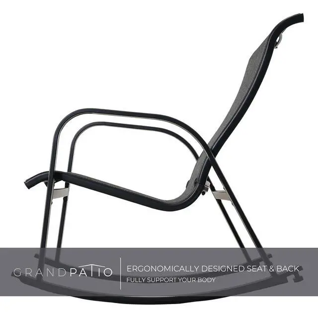 Alt view image 5 of 7 - Grand patio 3-Piece Outdoor Bistro Rocking Chair Set Rocker Seating Outside for Front Porch Garden Patio Backyard (Black & Grey Plaid)