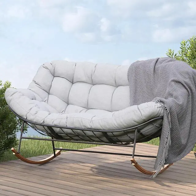 Main image of Grand patio Oversized Papasan Loveseat Rocking Chair Patio Lounge, Grey | Steel Frame and Thick Cushion, Comfy 2-Person Papasan Loveseat Rocker for Outdoor Porch Deck