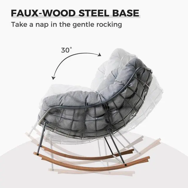 Alt view image 7 of 7 - Grand patio Oversized Papasan Loveseat Rocking Chair Patio Lounge, Grey | Steel Frame and Thick Cushion, Comfy 2-Person Papasan Loveseat Rocker for Outdoor Porch Deck