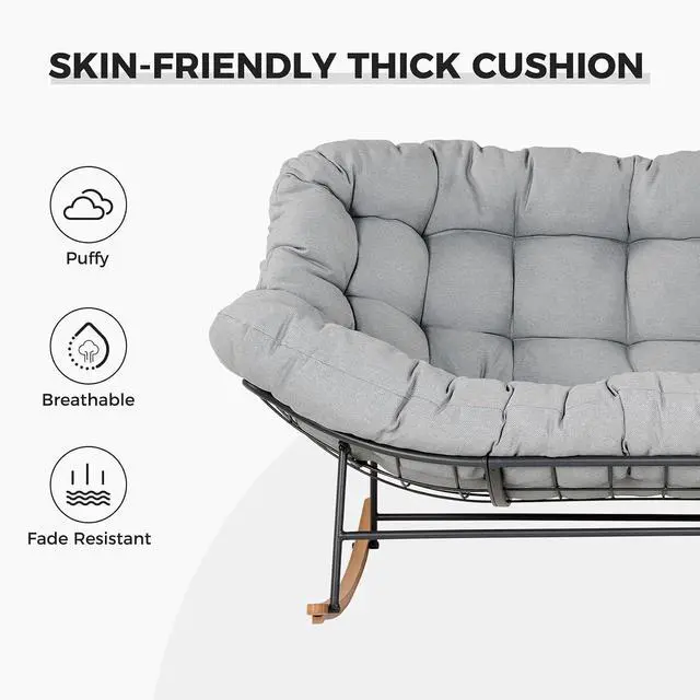 Alt view image 6 of 7 - Grand patio Oversized Papasan Loveseat Rocking Chair Patio Lounge, Grey | Steel Frame and Thick Cushion, Comfy 2-Person Papasan Loveseat Rocker for Outdoor Porch Deck