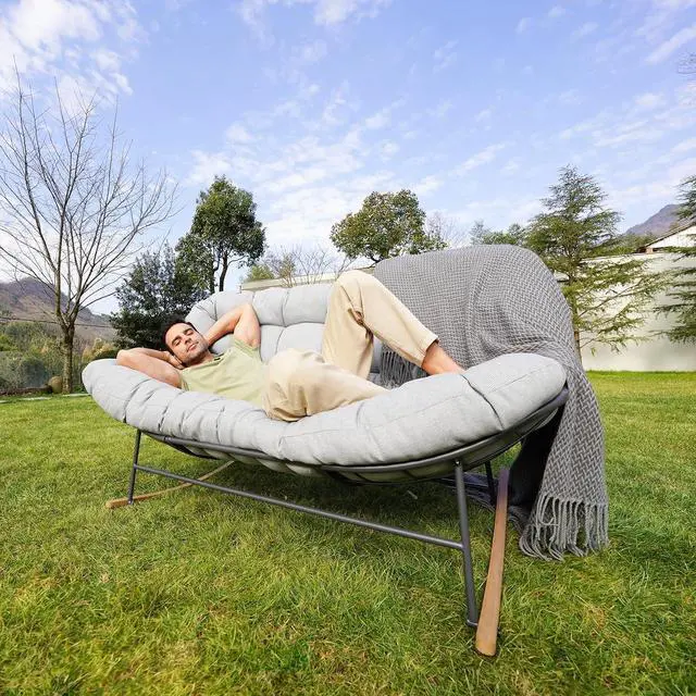 Alt view image 7 of 7 - Grand patio Double Papasan Rocking Chair, Oversized Papasan Loveseat, Beige | Steel Frame and Thick Cushion, Comfy 2-Person Papasan Loveseat Rocker for Outdoor Porch Deck