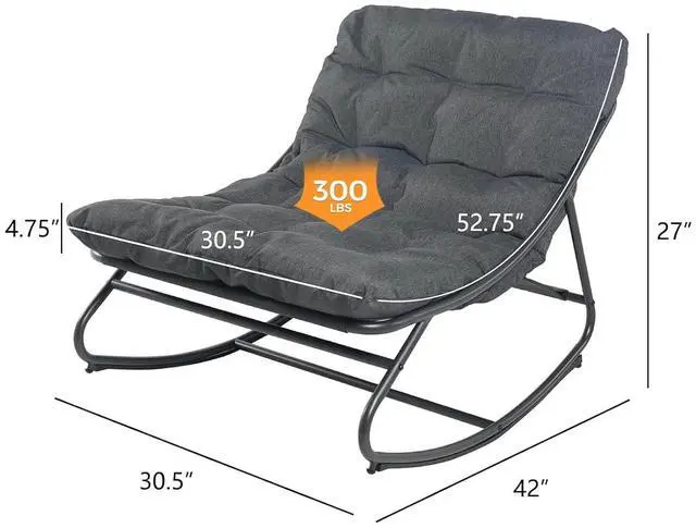 Alt view image 2 of 7 - Grand patio Rocking Chair with Cushion for Indoor and Outdoor, Dark Grey | Metal Patio Lounge Rocking Chair with Thick Cushion, Comfy Modern Rocker for Living Room Porch Backyard