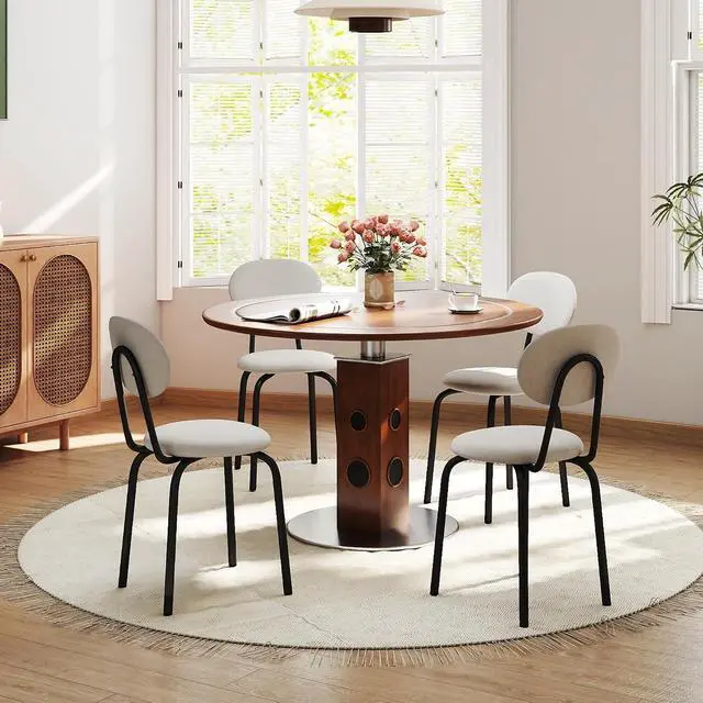Alt view image 2 of 6 - Stackable Dining Chairs Set of 4, Upholstered Kitchen Side Chairs,Beige | Dense Foam Cushioned Back & Seat,Heavy Duty Steel Frame,400 Lbs Capacity,Multi-Purpose Waiting Room Side Chairs