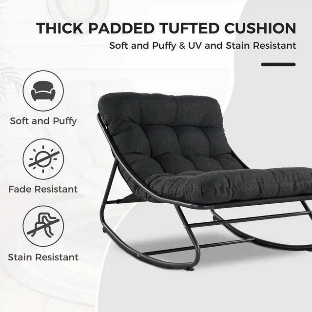 Alt view image 4 of 7 - Grand patio Rocking Chair with Footrest for Indoor & Outdoor, Dark Grey | Metal Outdoor Rocking Chair with Cushion and Foot Rest, Comfy Lounge Rocker for Living Room Porch Patio