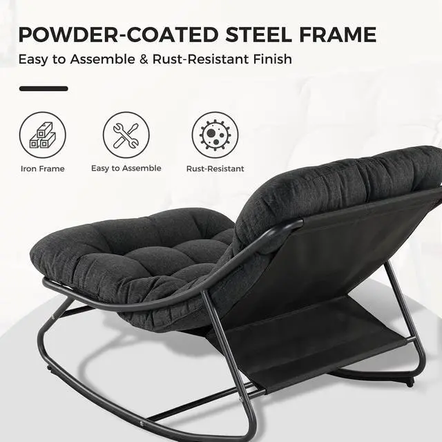Alt view image 5 of 7 - Grand patio Rocking Chair with Footrest for Indoor & Outdoor, Dark Grey | Metal Outdoor Rocking Chair with Cushion and Foot Rest, Comfy Lounge Rocker for Living Room Porch Patio