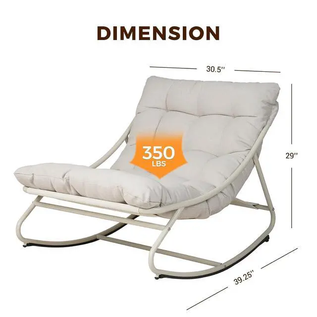 Alt view image 2 of 7 - Grand patio Rocking Chair with Cushion for Indoor and Outdoor, Beige | Metal Lounge Rocking Chair with Thick Cushion, Comfy Modern Rocker for Patio Porch Deck Backyard