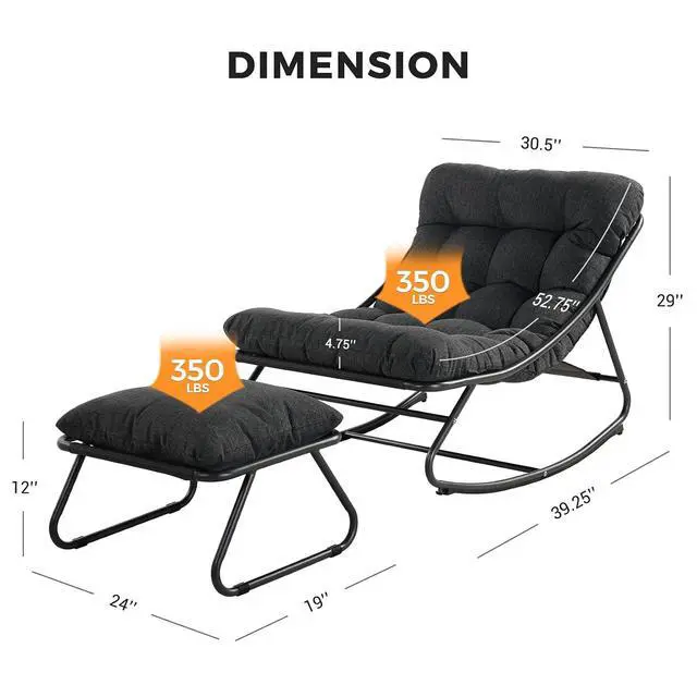 Alt view image 2 of 7 - Grand patio Rocking Chair with Footrest for Indoor & Outdoor, Dark Grey | Metal Outdoor Rocking Chair with Cushion and Foot Rest, Comfy Lounge Rocker for Living Room Porch Patio