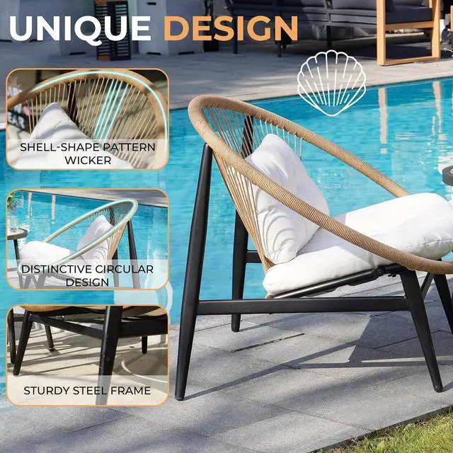 Alt view image 3 of 7 - Grand patio Wicker Patio Oversized Chair Set of 2 for Porch Deck, Beige | All-weather Wicker, Olefin Water-resistant Cushions, for Living room/Backyard/Garden