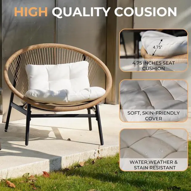Alt view image 4 of 7 - Grand patio Wicker Patio Oversized Chair Set of 2 for Porch Deck, Beige | All-weather Wicker, Olefin Water-resistant Cushions, for Living room/Backyard/Garden