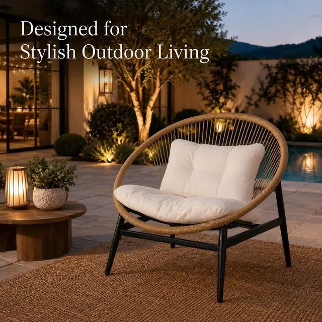 Alt view image 7 of 7 - Grand patio Wicker Patio Oversized Chair Set of 2 for Porch Deck, Beige | All-weather Wicker, Olefin Water-resistant Cushions, for Living room/Backyard/Garden
