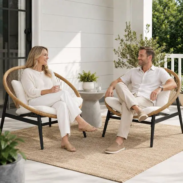 Alt view image 2 of 7 - Grand patio Wicker Patio Oversized Chair Set of 2 for Porch Deck, Beige | All-weather Wicker, Olefin Water-resistant Cushions, for Living room/Backyard/Garden
